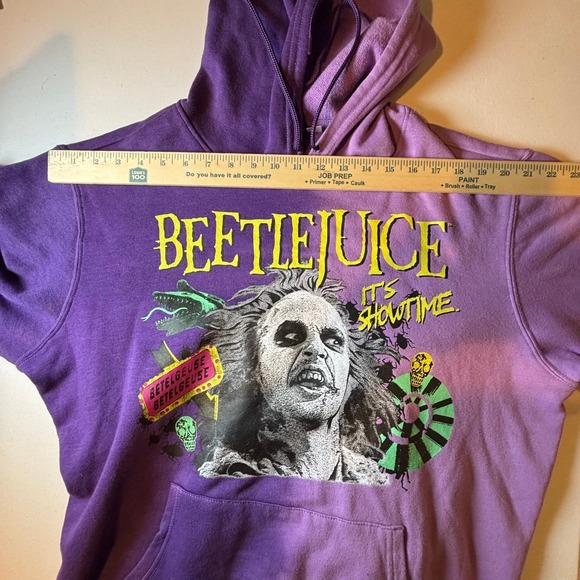 Beetlejuice It's Showtime Graphic Hoodie Purple Faded Colorblock Pullover Large - Picture 3 of 10